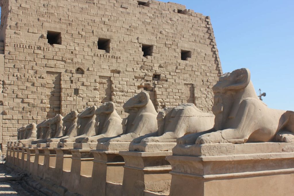 Karnak-temple-pics of the ram headed sphinxes.