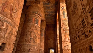 Ancient Egyptian temple with hieroglyphics.